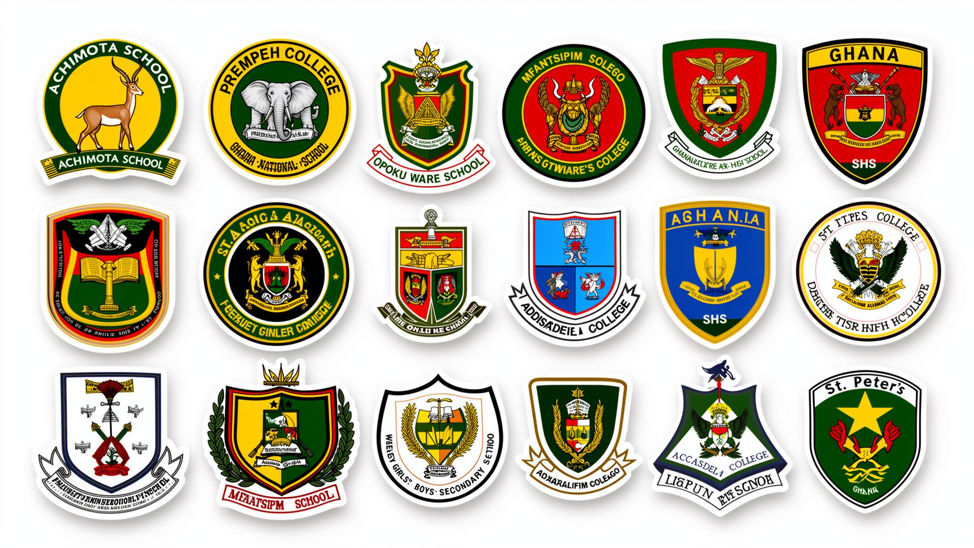 Wall of Ghana senior high school badges and crests