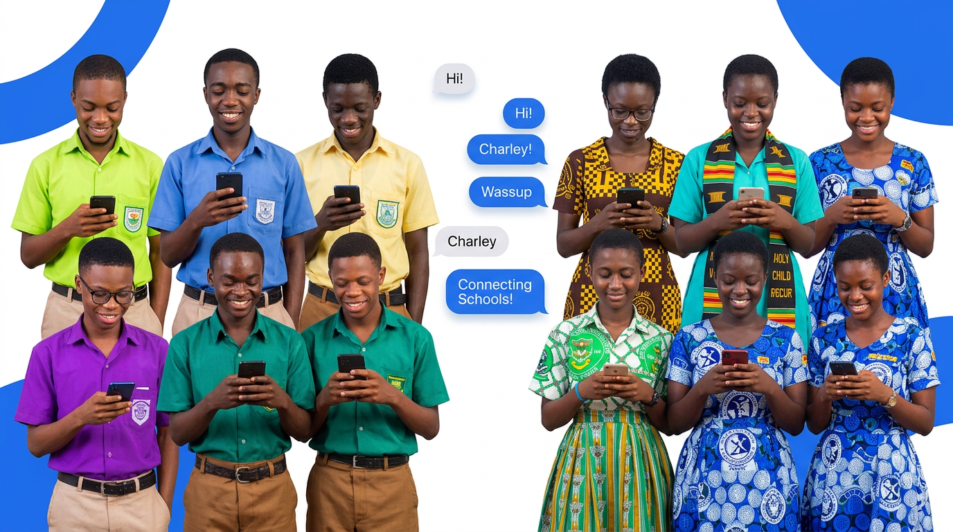 Male students from Prempeh, PRESEC, Achimota and Mfantsipim chatting with female students from Wesley Girls, Holy Child, Aburi Girls, Yaa Asantewaa and OLA on Interco Messenger